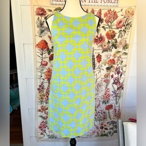 Gretchen Scott size XS 60s baby blue and lime geometric shift dress. Pockets